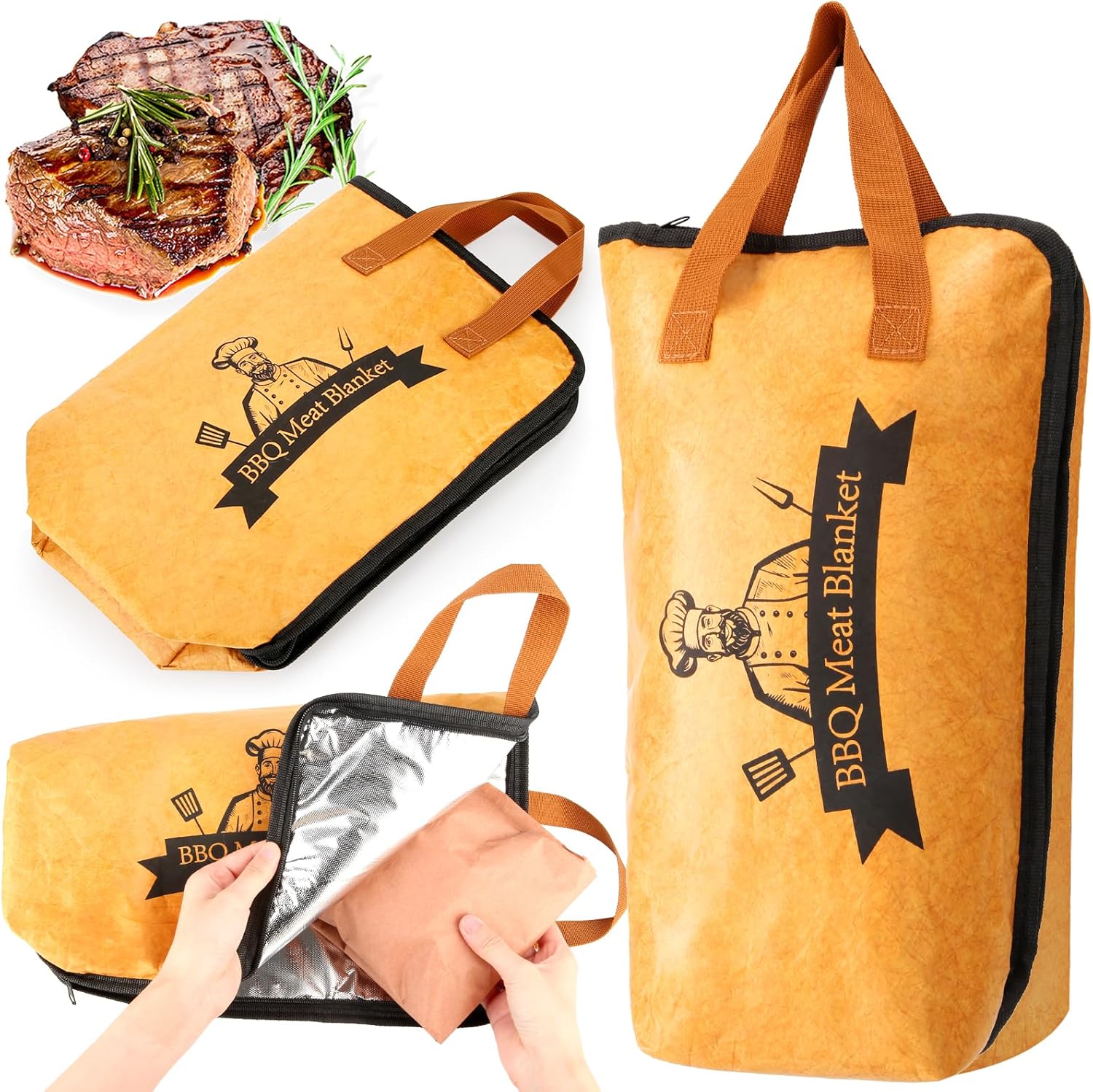 BBQ Blanket for Resting Meat,Smoker Meat Resting Blanket, Reusable Smoker Grilling Meat Insulated Resting Bag with Wide Mouth for Large Brisket/Beef/Pork Shoulders/Turkeys (BBQ Blanket 15in)