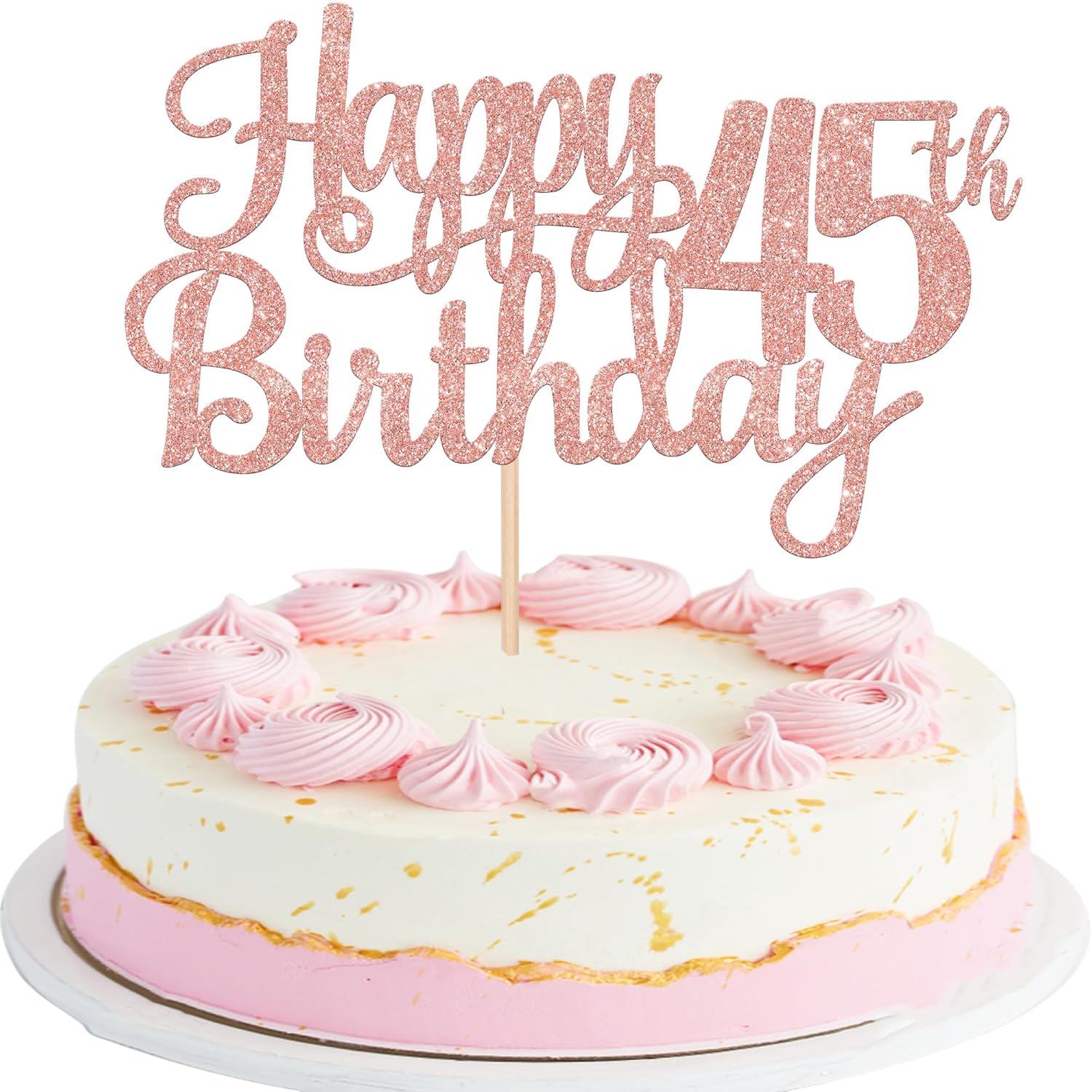 1 PCS Happy 45th Birthday Cake Topper Glitter Cheers to 45 Years Birthday Cake Pick 45 Fabulous Cake Decoration for Happy 45th Birthday Theme Party Decorations Supplies Rose Gold