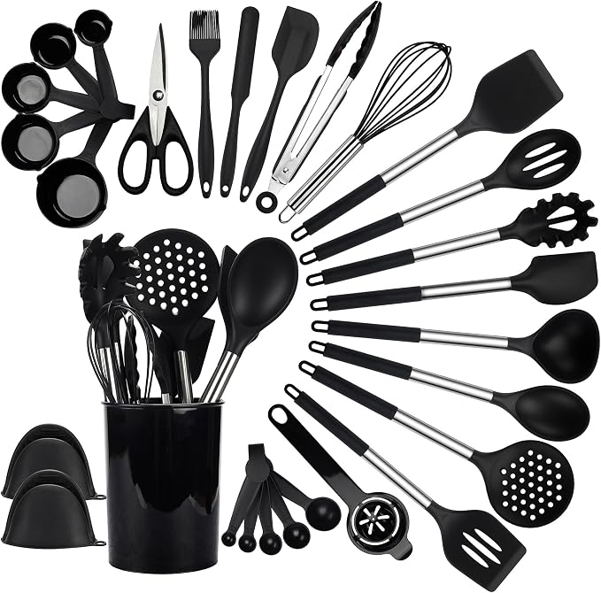 QMVESS Silicone Cooking Utensils Set, 446°F Heat Resistant Spatula, Spoons Set by QMVESS