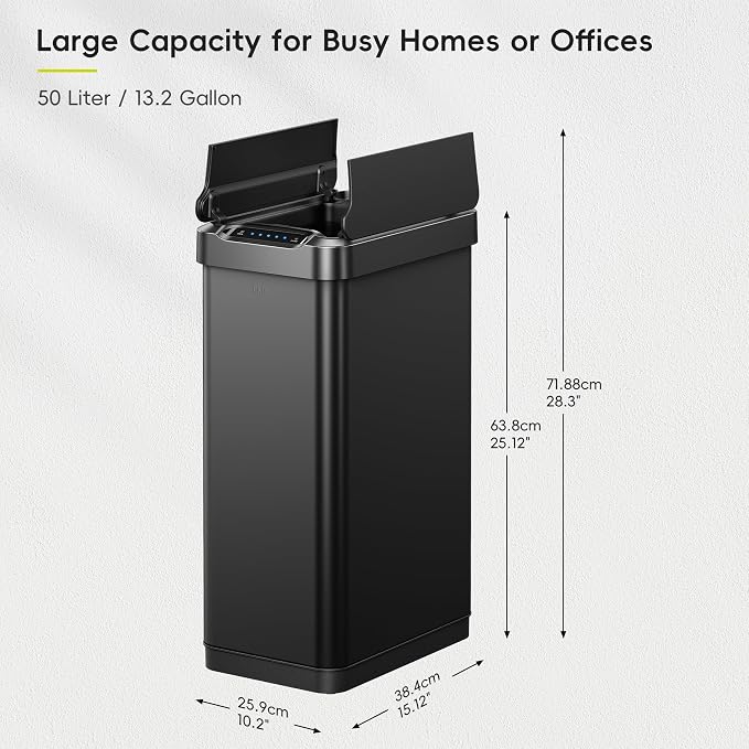 EKO Phantom-T 13.2 Gallon/ 50L Automatic Sensor Kitchen Trash Can, Slim - Image 2