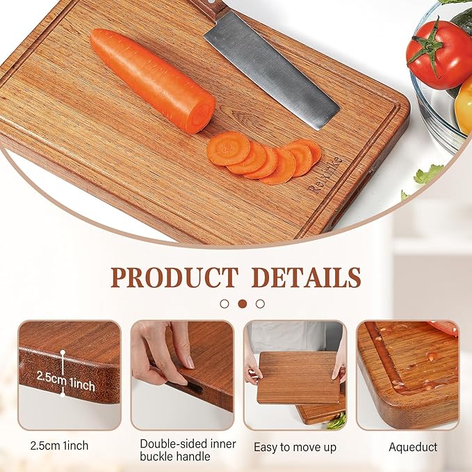 Solid Teak Wood Cutting Board Set One Piece Non Glued Extra Large Thick Crack - Image 3