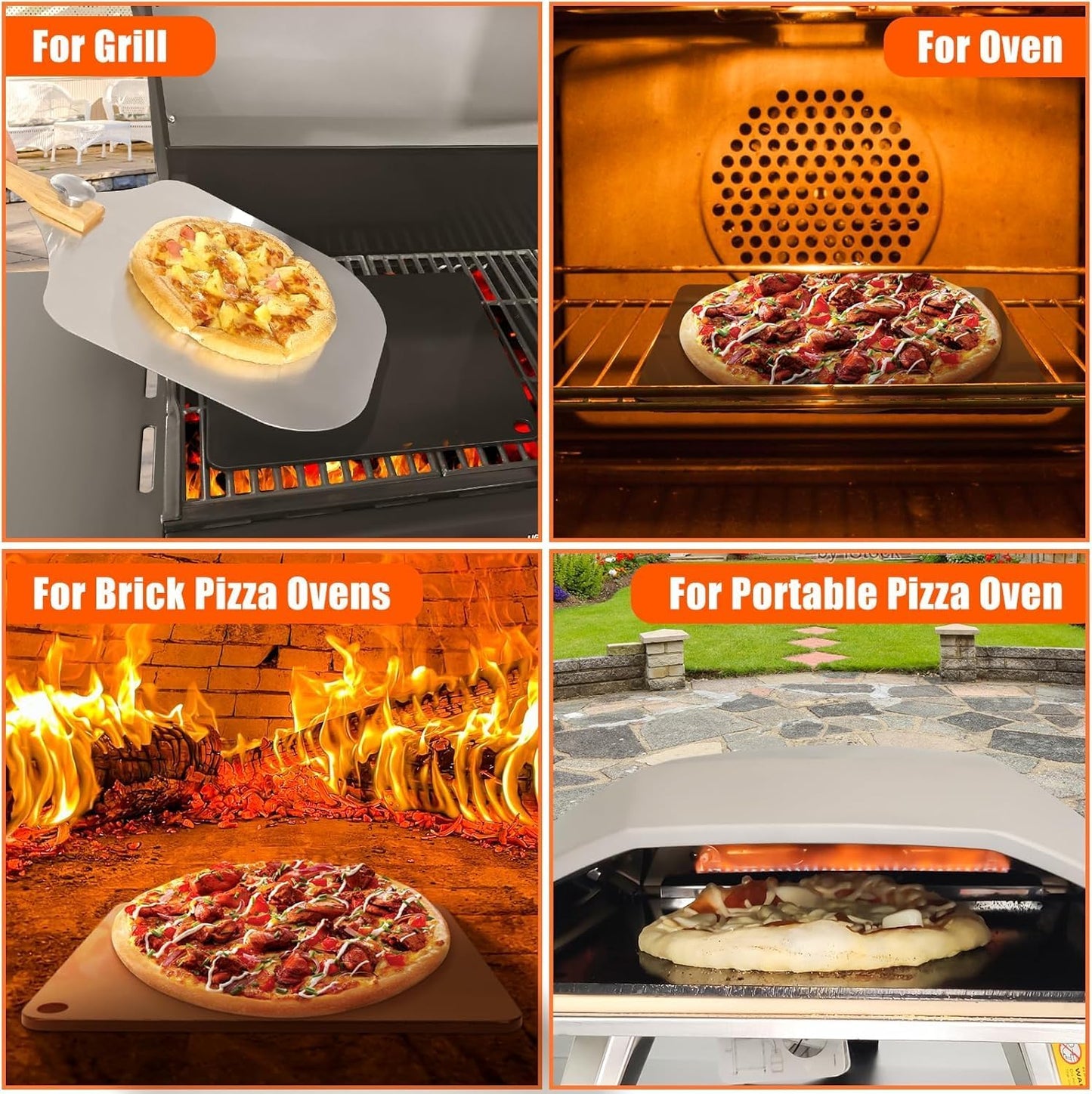 Hisencn Pizza Steel for Oven and Grill, 16 x16 inch Square Ceramic Pizza Steel 1/4" Thick, With Pizza Cutter Rocker, Measuring Scale Scraper, Plastic Cutter & 20 Cooking Papers