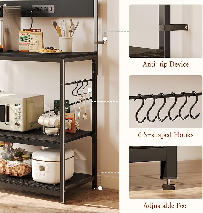 SUPERJARE Bakers Rack with Power Outlets, Microwave Stand, 31.5 X 16.5 Inch - Image 7