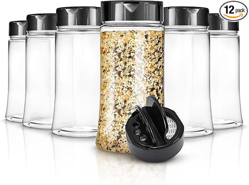 12 Pack 9.5 oz Plastic Spice Jars, Empty Seasoning Containers by StockYourHome