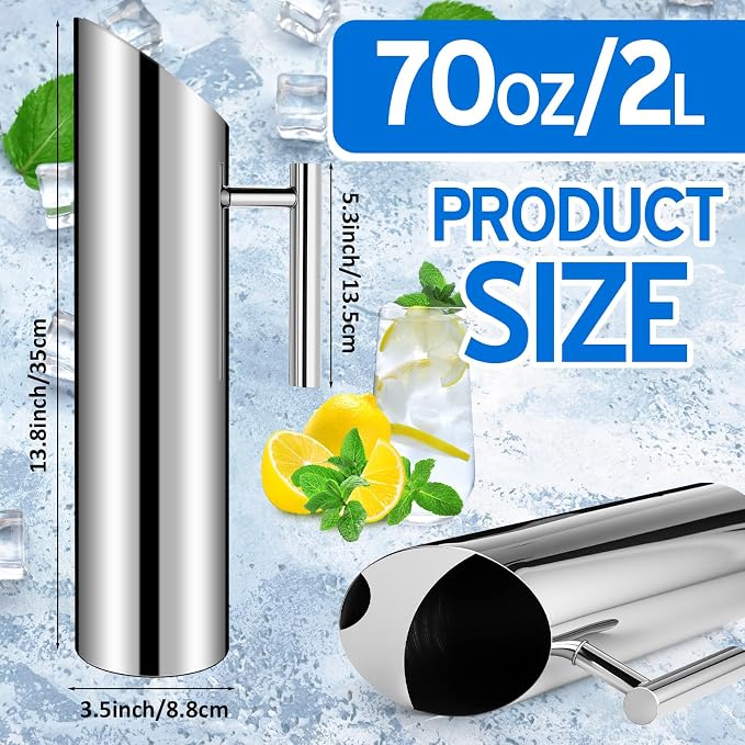 Funnymoom Stainless Steel Water Pitcher 70oz Modern Metal Pitcher - Image 2