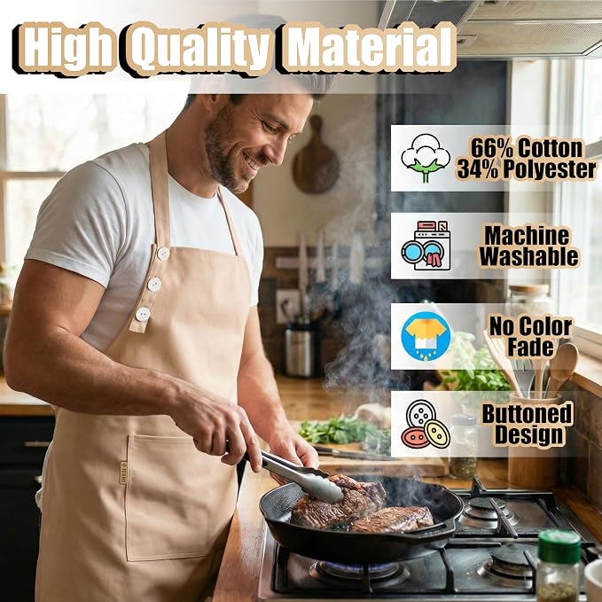 TOSHE Kitchen Apron Waterdrop Resistant Cotton Apron - Image 3