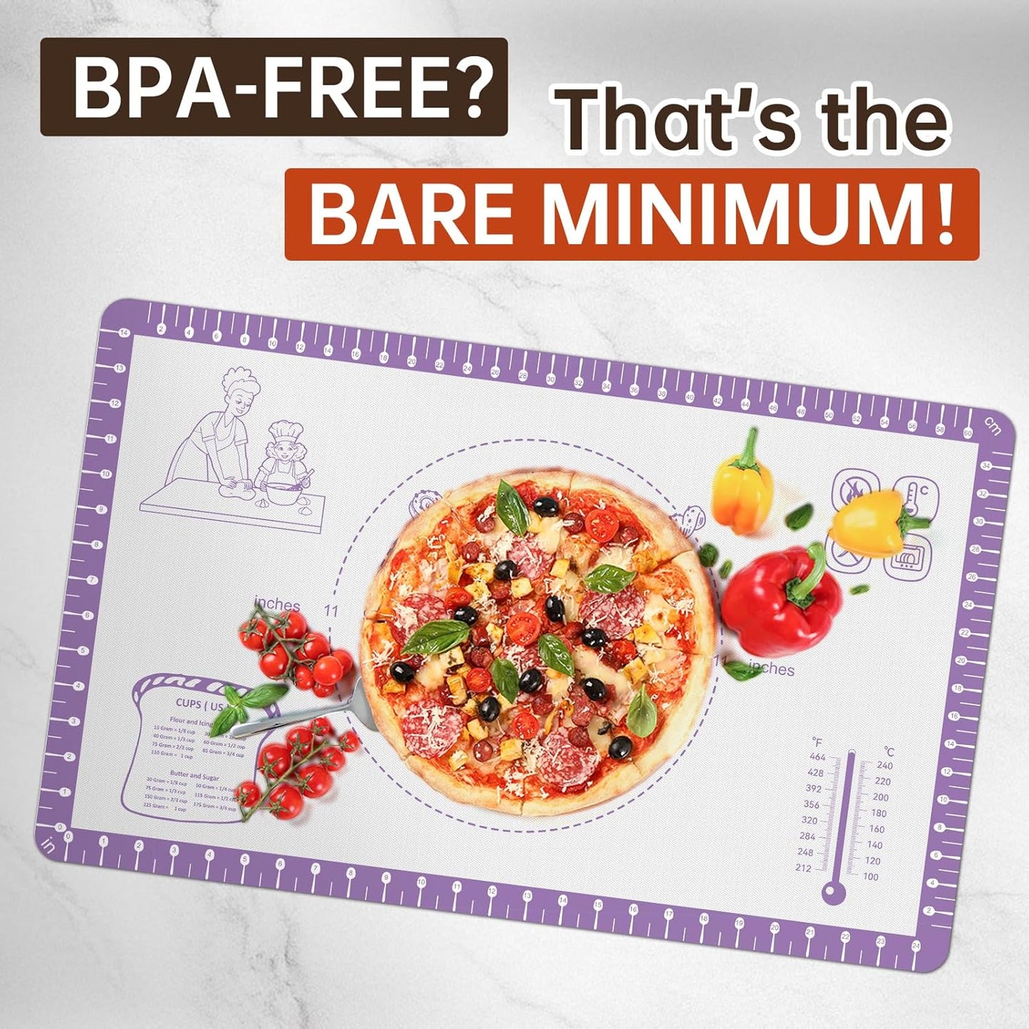 Silicone Pastry Mat with 10 Useful Recipes, Silicone Mat for Baking, Dough Rolling for Bread, Cookie, Macaron, Pizza, Surdough, Pastry Non Stick Silicone Mat for Counter