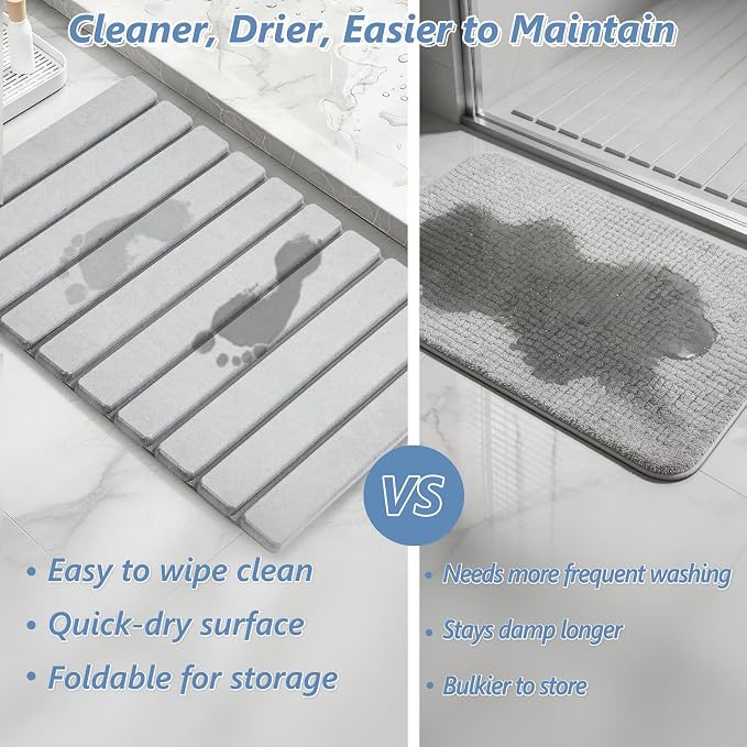 AWW Foldable Stone Bath Mat, Quick Dry Diatomaceous Earth Bath Mat - Image 4