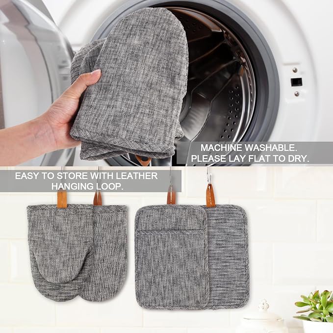 4Pcs Heat Resistant Oven Mitts & Potholders, Flexible Kitchen Accessories - Image 5