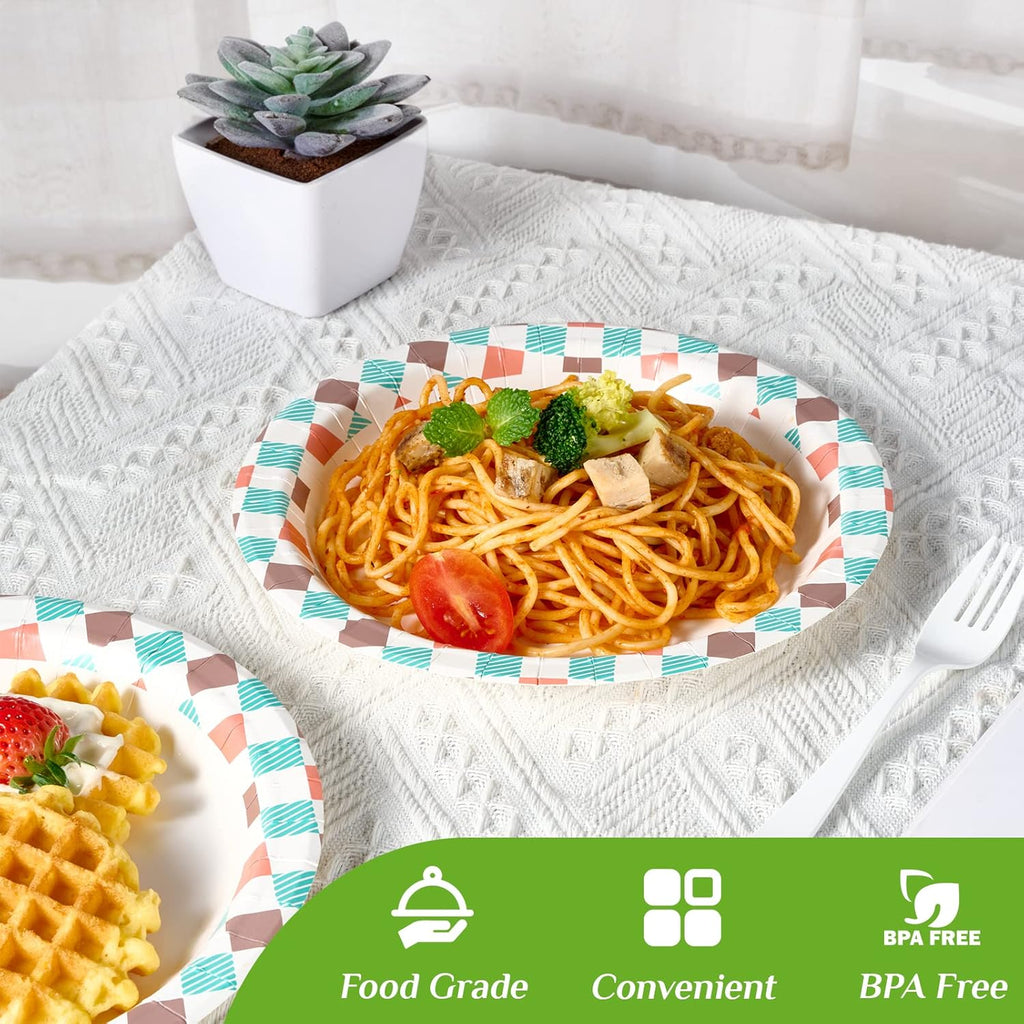 FOCUSLINE 10 inch Paper Plates, Disposable Paper Plates 10 inch Bulk 160 Count, Soak-Proof & Cut-Proof Bulk Plate for Parties, Picnic and Family Gatherings.