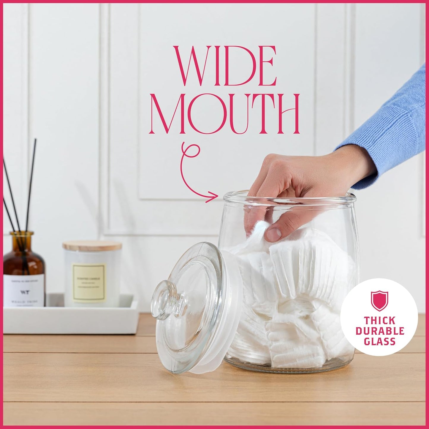 Half Gallon Glass Cookie Jars with Airtight Lids - Big Food Storage Containers for Kitchen Pantry - Dog Treats, Flour, Sugar, Biscotti, & Candy - 64oz Canisters Pack of 2