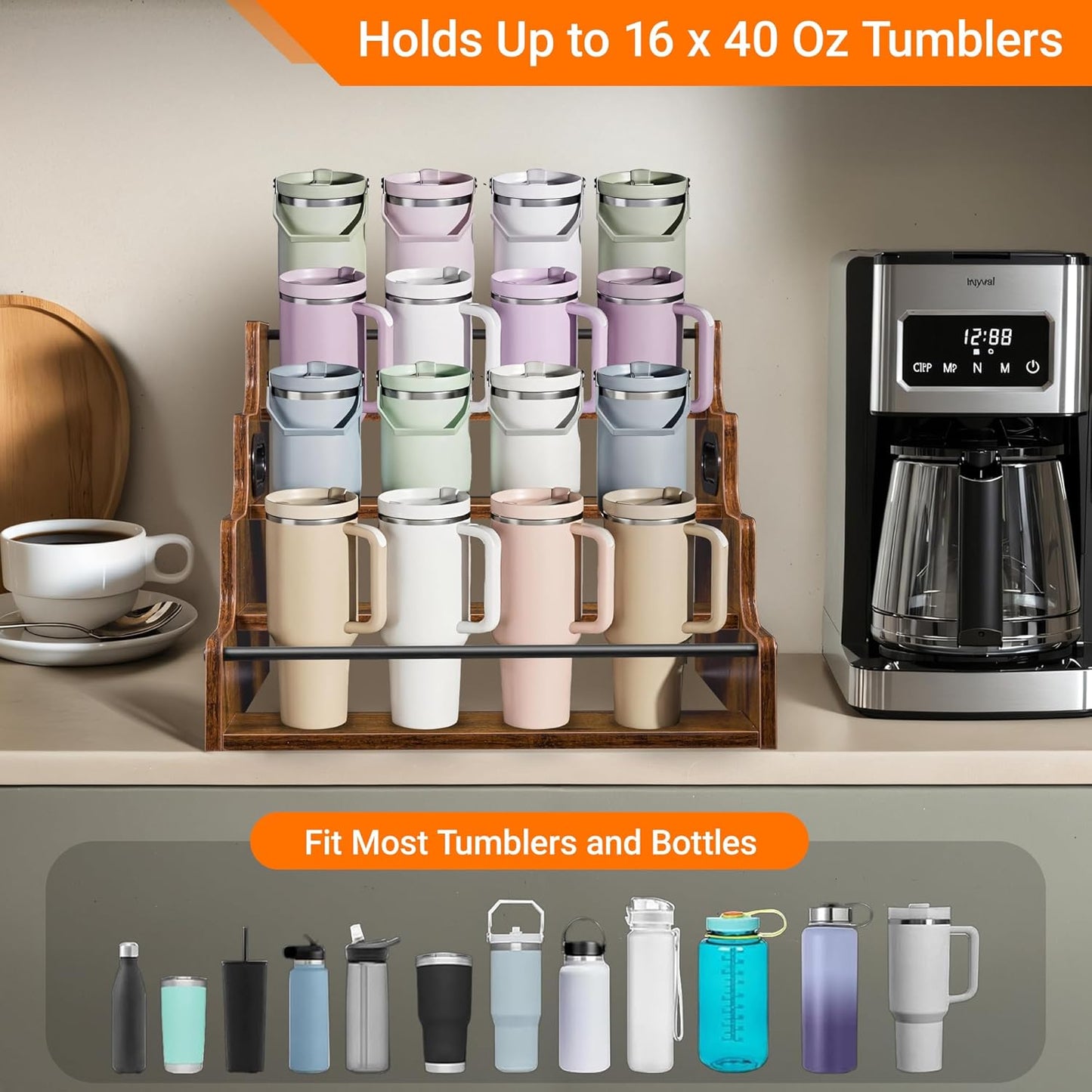 4-Tier Liquor Bottle Display Shelf, Coffee Syrup Rack Organizer, Water Bottle Organizer, Mini Bar Cabinet, Rustic Bar Shelves for Liquor Whiskey, Spirits