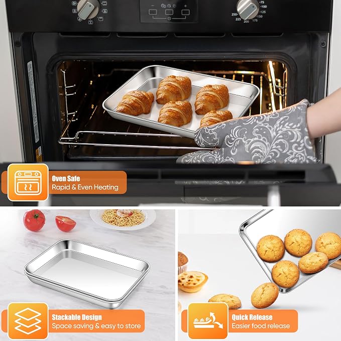 Homikit 2 Pack Baking Sheet, 9 x 7 Inches Stainless Steel Cookie Tray Set - Image 6
