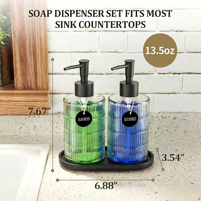 MASADI Soap Dispenser Set with Bamboo Tray, Dish and Hand Soap Lotion Dispenser - Image 2