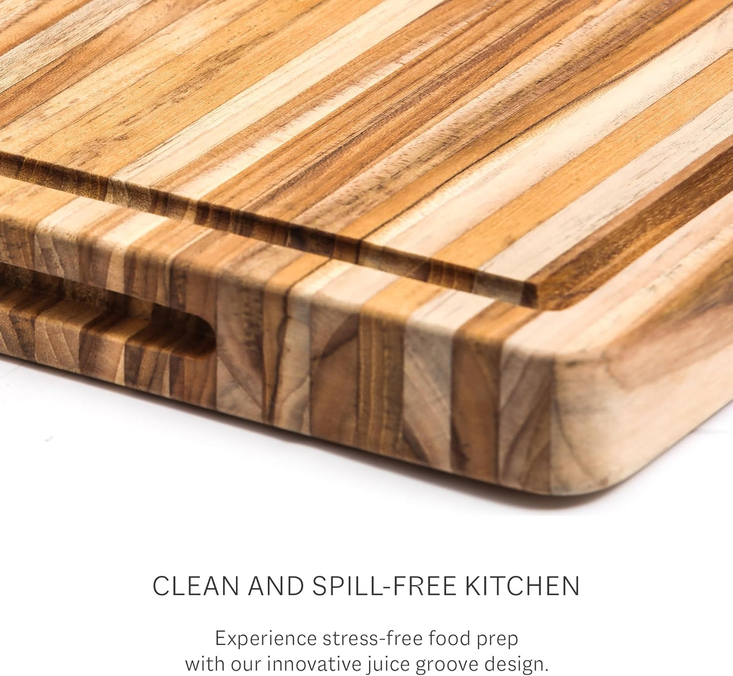 Teakhaus Carving Board - Large (L) Wood Cutting Board with Juice Groove and Grip Handles - Reversible Teak Edge Grain Wood - Knife Friendly - FSC Certified