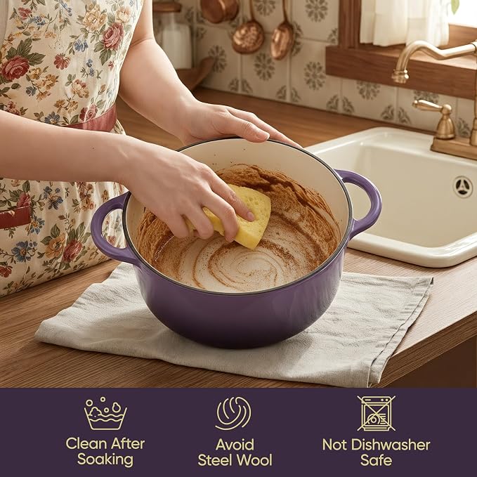6 Quart Dutch Oven Pot with Lid, Non Stick Enameled Cast Iron Dutch Oven - Image 6