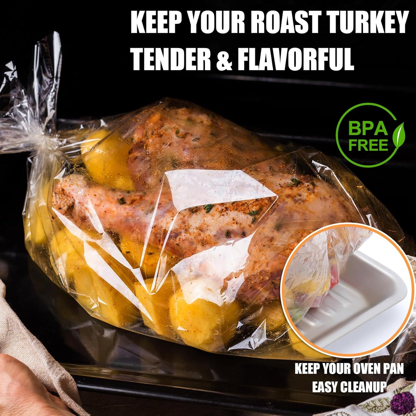 Turkey Oven Bags for Perfect Roasting - 21.7’’ x 23.6’’, 20 Counts, Large Size Turkey Cooking Bags for Oven, Locks in Juices for Flavorful Turkey - Thanksgiving, Christmas Essential