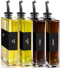 Olive Oil Dispenser Bottle - Includes 44 Kitchen Essential Labels - Cooking Oil Bottles for Kitchen, Coffee Syrup Dispenser - Pourer Spout with 11.8 fl oz Glass Container Cruet - 4pcs, Black