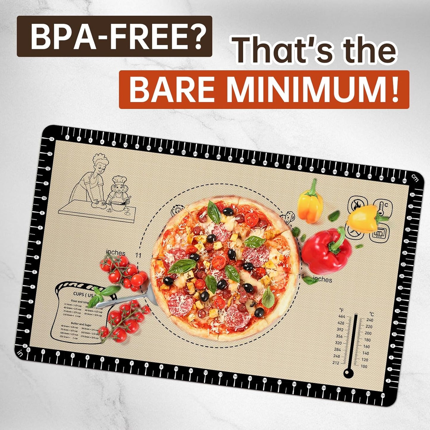 Extra Thick Silicone Baking Mat with 10 Easy Recipes,Silicone Mat for Baking, Non Stick Pastry Mat for Dough Rolling, Macaron, Cookie, bread, Pizza, Fondant/Pie Crust, Oven& Dishwasher Safe