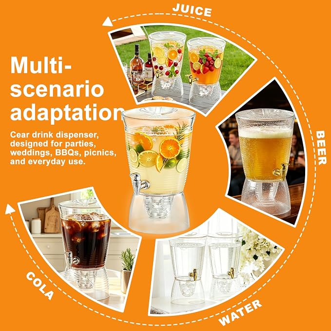 1.6 Gallon Drink Dispenser for Parties, 2 Pack Plastic Beverage Container - Image 5