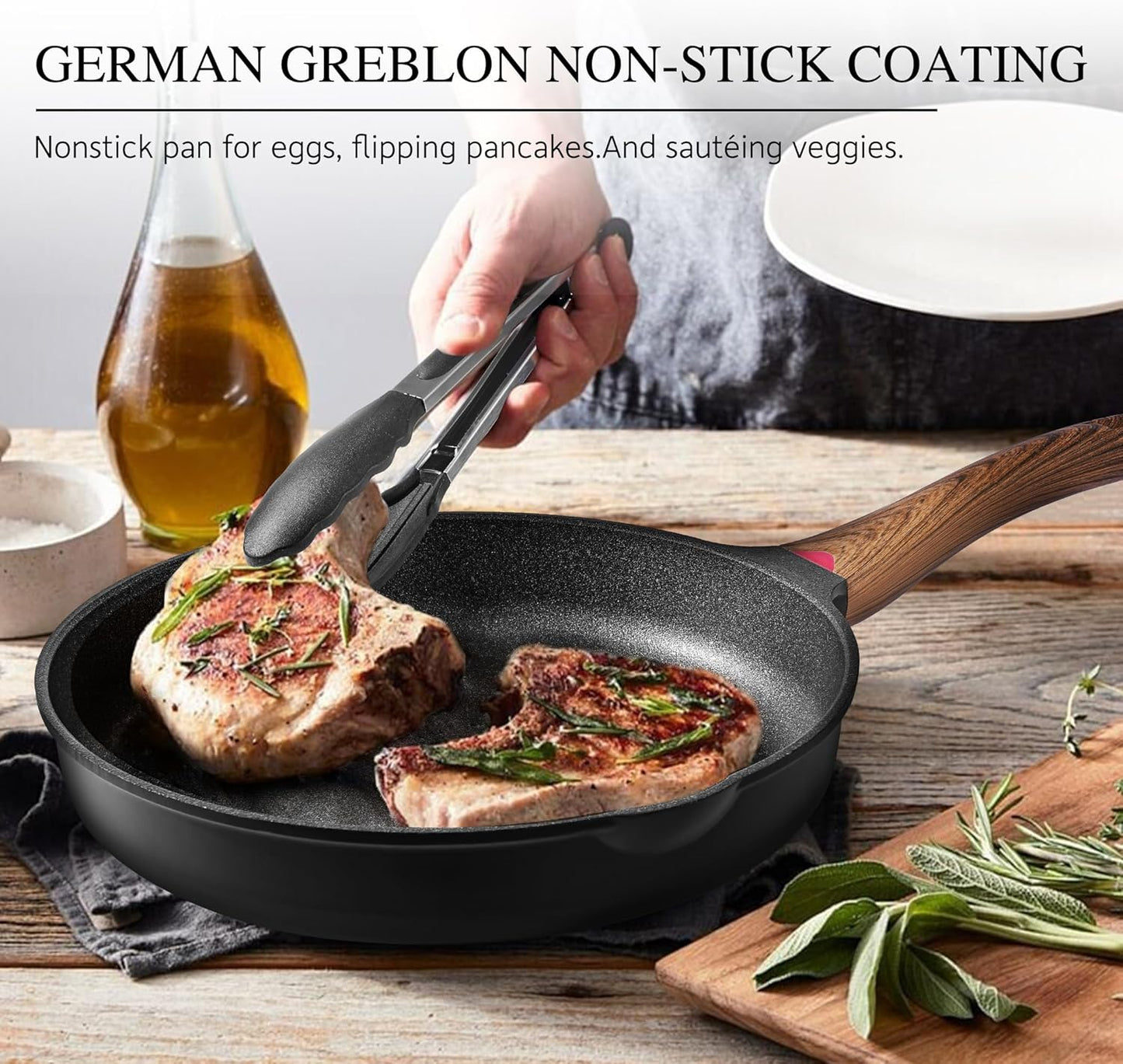 Vinchef 8" Non Stick Frying Pans, Skillet with Lid Used for All Stoves, Induction Non Toxic Cookware, Cooking Pans Nonstick Capable of Kitchen