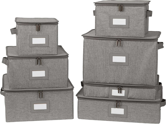 Covermates Keepsakes Dish Storage Box - Stackable, Reinforced Handles, China Storage, Grey Heather