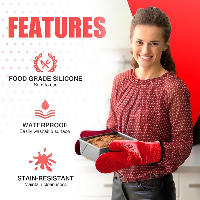 Silicone Oven Mitts, Heat Resistant 2PCS Oven Mitts - Image 5