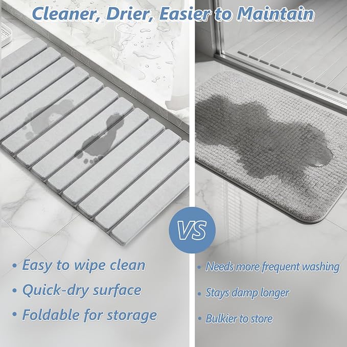 AWW Foldable Stone Bath Mat, Quick Dry Diatomaceous Earth Bath Mat - Image 3
