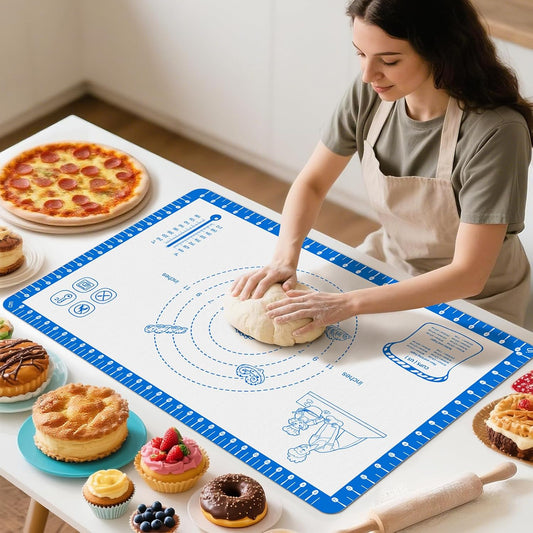 Silicone Baking Mat With 10 Recipes,Silicone Macaron Baking Sheet for Cookie, Pizza, Surdough, Pastry,Dough Rolling out, Non Stik and 480°F Oven Safe