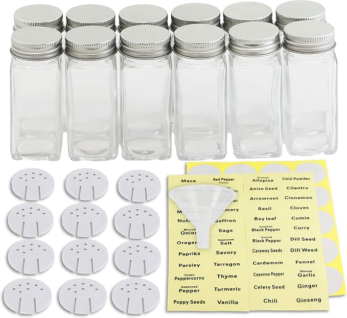 Simple Houseware Spice Jars 4 Ounce Square Glass Bottles - Image 2