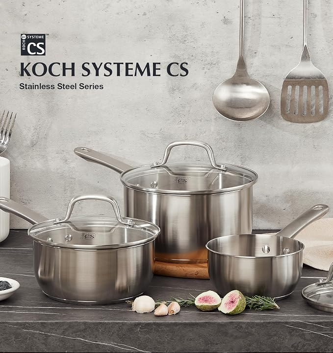 KOCH SYSTEME CS Stainless Steel Saucepan Set, 1QT & 2QT & 3QT Sauce Pan - Image 7