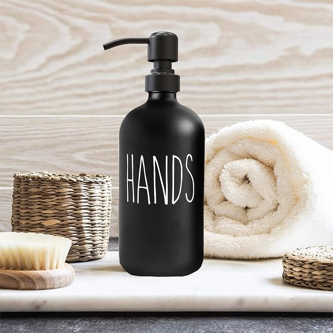 Sunrise Premium 16 OZ Thick Black Glass Soap Dispenser, Matte Black Stainless - Image 5