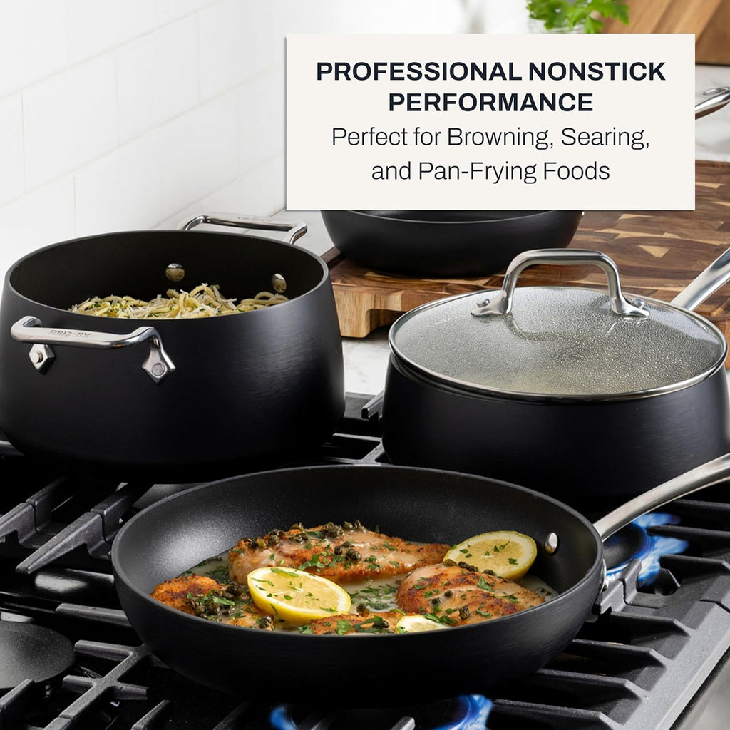 All-Clad HA1 Hard Anodized Nonstick Fry Pan Set – 3-Piece Cookware, 8", 10", 12" Skillets with Lid, Induction Compatible, Oven Safe to 500°F, Lid Safe to 350°F, Black