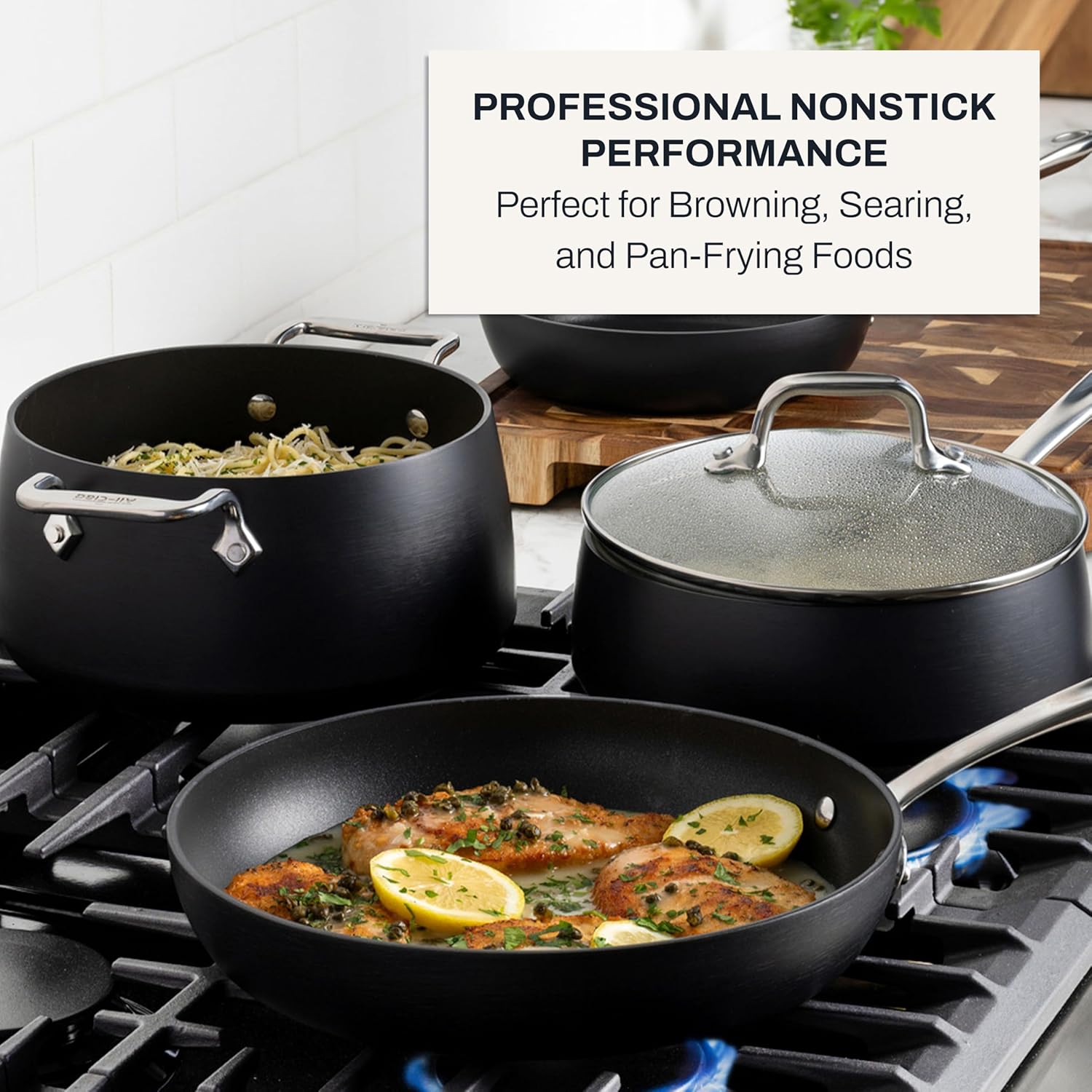 All-Clad HA1 Hard Anodized Nonstick Fry Pan Set – 3-Piece Cookware, 8", 10", 12" Skillets with Lid, Induction Compatible, Oven Safe to 500°F, Lid Safe to 350°F, Black