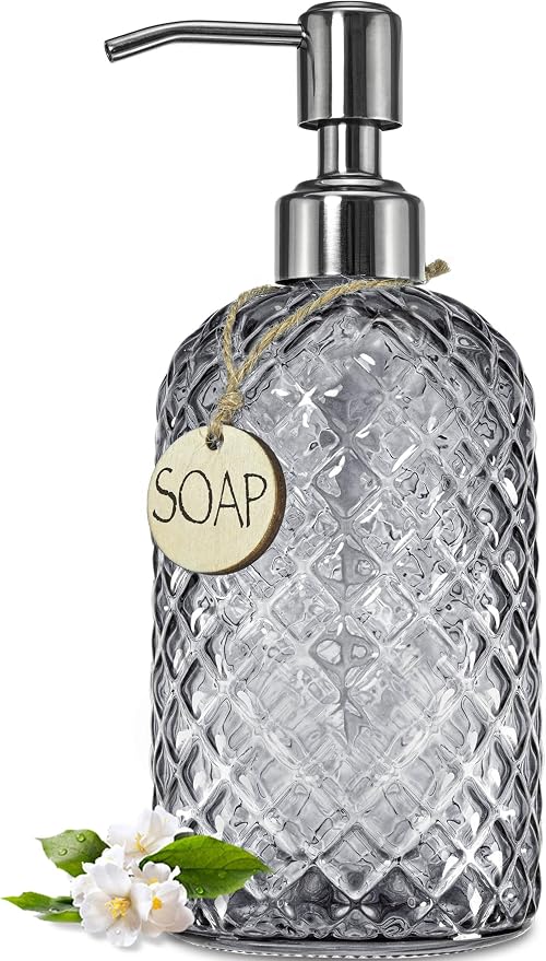 JASAI 18Oz Gray Glass Soap Dispenser by JASAIHOME