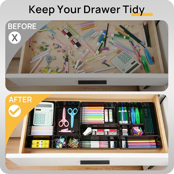 Vtopmart 25 PCS Office Desk Drawer Organizers Set, 4-Size Versatile Plastic - Image 2