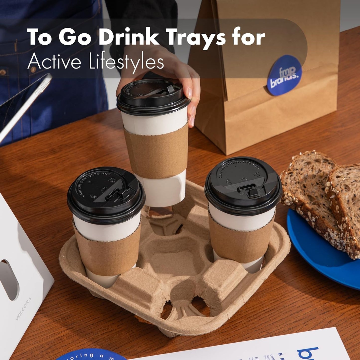 FMP Brands 4 Cup Disposable Drink Carrier Trays, 320 Pack Compostable Pulp Fiber Cup Holder for 8-32oz Cup, Durable to Go Coffee Cup Holders for Delivery Service, Uber Eats