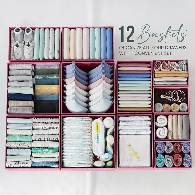 Drawer Organizer Clothes Set of 12 Pink - Image 3
