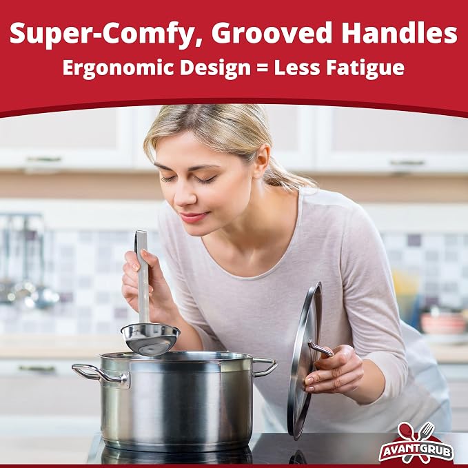 Super Sturdy, Ergonomic 1 Oz. Soup Ladle 3 Pk. Stainless Steel Ladles - Image 5