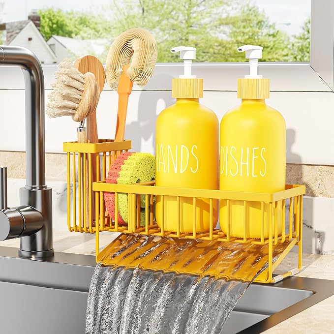 Cisily Yellow Dish Soap Dispenser Set, 16 fl Oz Dual Kitchen Soap Dispensers - Image 7