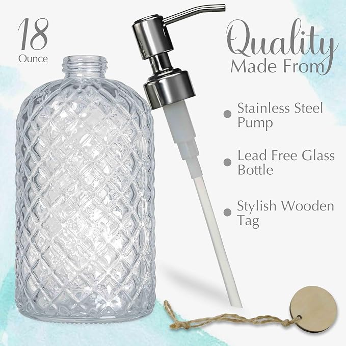 JASAI 18Oz Gem Patterned Clear Glass Soap Dispenser - Image 2