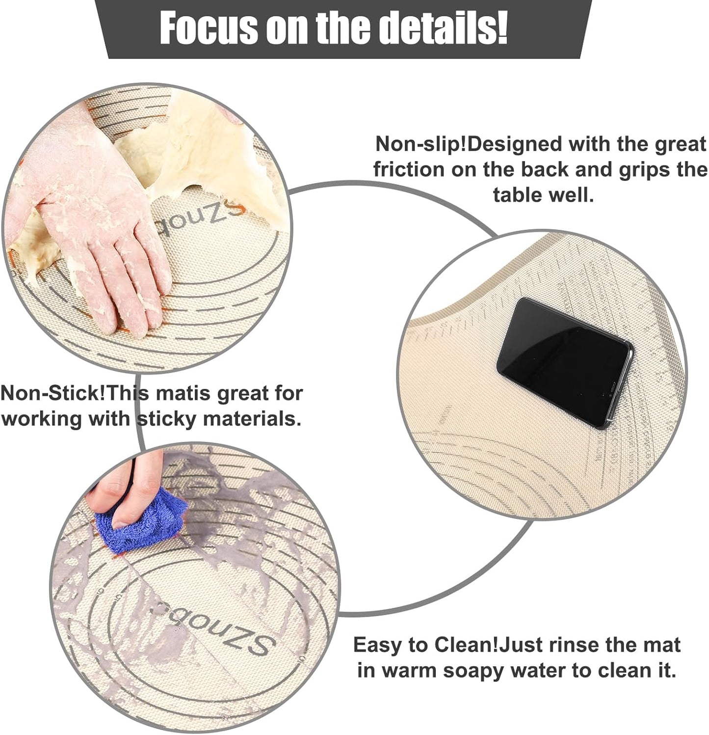 Silicone Pastry Mat 26x34 Inch Baking Mat with Measurement, Perfect for Dough, Pastry, Pie Crust, Fondant, Cookies, Bread, Pasta, Pizza, Food Grade Kitchen Counter Mats