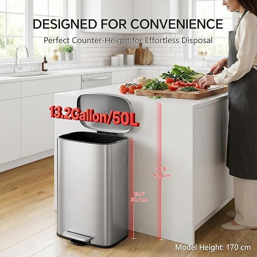 13 Gallon Trash Can and 1.6 Gallon Kitchen Trash Can Combo Set, Stainless Steel - Image 2