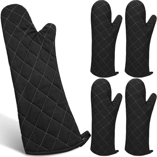2 Pairs 17 Inch Extra Long Oven Mitts Heat Resistant Cotton Lining Oven Thick Gloves Kitchen Food Service Mittens for Pot Holders Cooking Baking BBQ, up to 482f (Black)