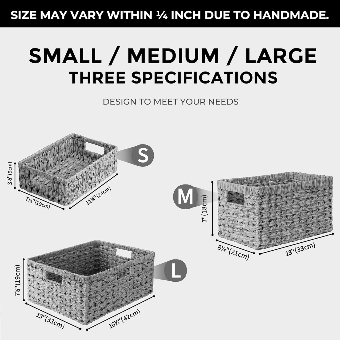 GRANNY SAYS Large Wicker Basket for Storage, Waterproof Baskets for Shelves, Storage Baskets with Handles, Grey Basket for Storage, 1-Pack