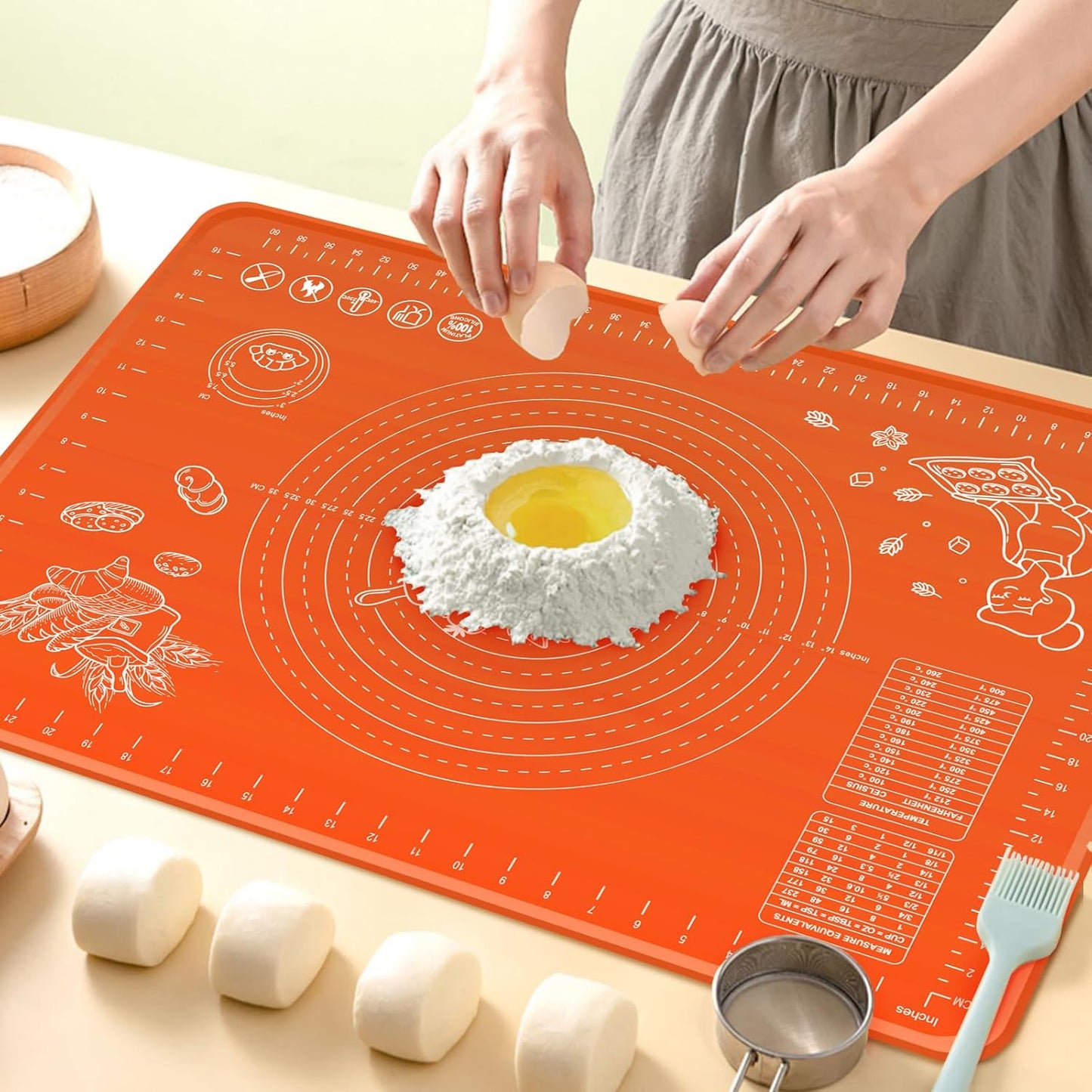 Silicone Baking Mat 28" x 20" Extra Thickness Dough Rolling Mat with Measurements and Edge Heightening, Non-stick Food Grade Silicone Pastry Mat for Pastry, Bread, Cookies, Pizza, Fondant, Pasta-Red