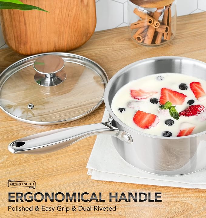 MICHELANGELO Stainless Steel Saucepan Set, 1QT & 3QT Saucepans - Image 6