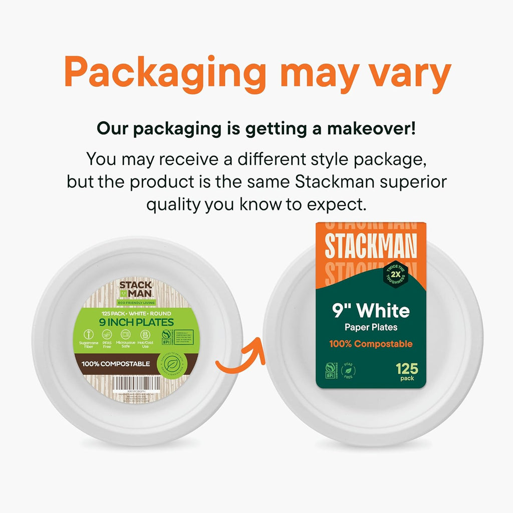100% Compostable Paper Plates 9 Inch [500 Count] Heavy-Duty Dinner Plates - Natural White Color Unbleached Bagasse - Eco-Friendly Disposable Biodegradable Sugarcane Plates - [Bulk Case 4/125 Pack]