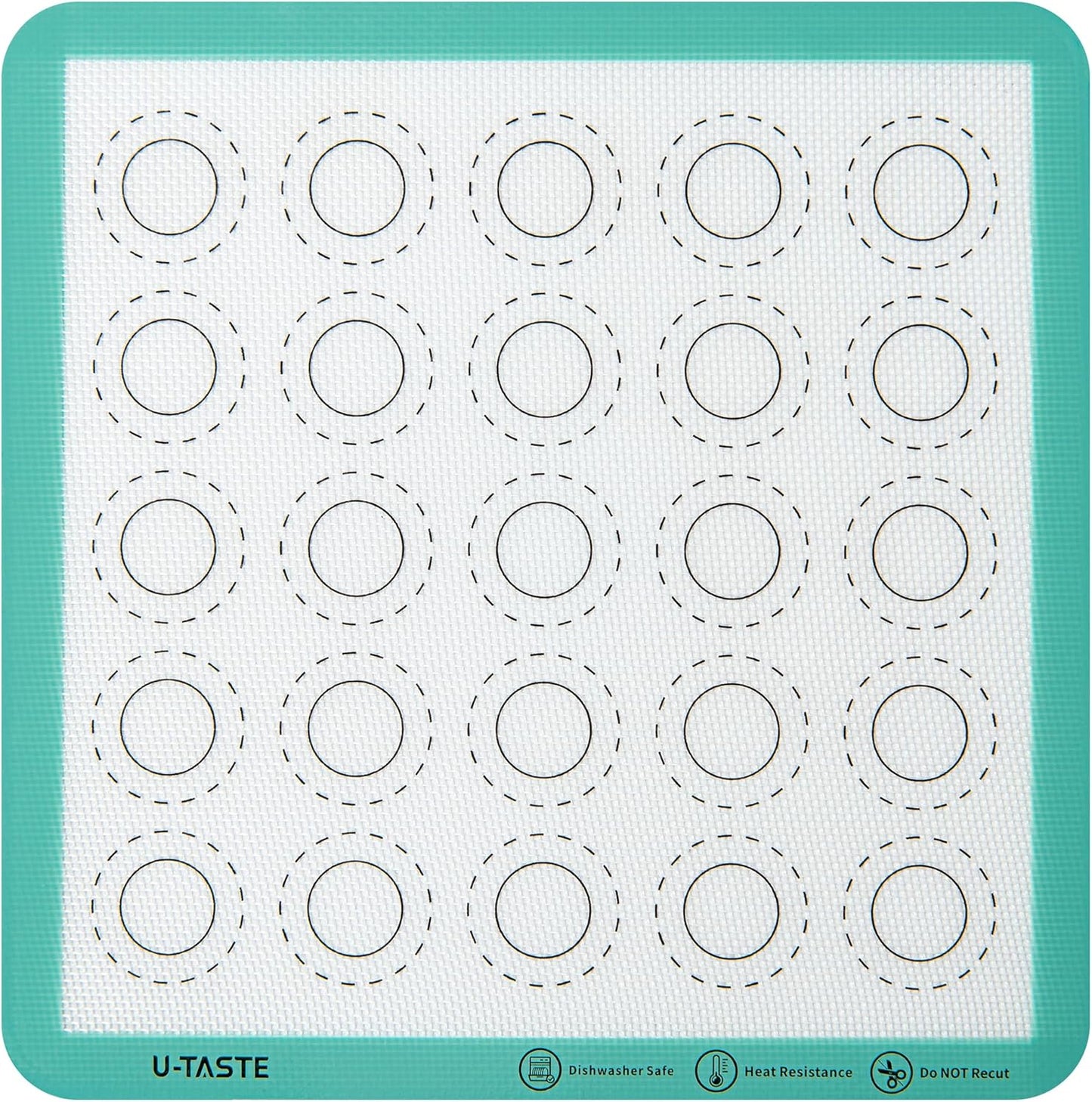 446ºF Heat Resistant Macaron Mat: U-Taste 11x11in Non Stick Silicone Baking Mat, Reusable Cookies Pastry Sheet Liner with Edge Enhancement & Circle Measurement for Square Cake Pan (Aqua Sky)