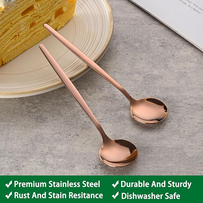 5.1Inch Stainless Steel Coffee & Tea Spoons Set, Rose Gold Teaspoon, Small - Image 3